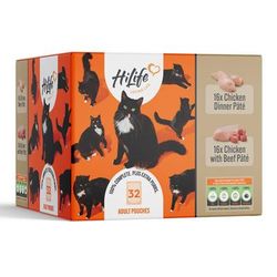 32x70g Chicken Pâté Recipes Adult Cat Pouches HiLife Wet Cat Food