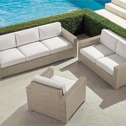 Palermo 3-pc. Sofa Set in Dove Wicker - Quick Dry, Garnet - Frontgate