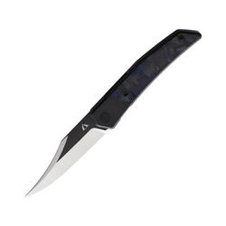 CMB Made Knives Zetsu Satin/SW Folding Knife 4.5in Closed 3.5in Black Stonewash/Satin Bohler M390 Stainless Curved Blade Carbon Fiber Handle Nylon