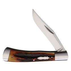 Old School Knifeworks Ruple 1 Trapper Amber Stag Folding Knife 4.13in Closed Satin VG-10 Clip Blade Amber Stag Bone Handle RUP1AS