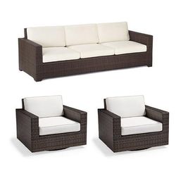 Palermo 3-pc. Sofa Set with Two Swivel Lounge Chairs in Bronze Wicker - Standard, Resort Stripe Leaf - Frontgate
