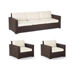 Palermo 3-pc. Sofa Set with Two Lounge Chairs in Bronze Wicker - Standard, Seaglass - Frontgate