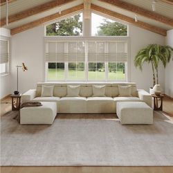 145.28"Minimalist Power Reclining Sofa with Ottoman, 3 Reclinerss, 2 Ottomans, Water Repellent, Scratch Resistant, Living Room, Beige