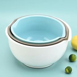 TEMU 3-piece Plastic Mixing Bowl Set - Round Space-saving Nesting Bowls For Salad, Baking, Cooking, And Serving - Kitchen Bowls In Assorted Sizes (33oz/67oz/84oz)