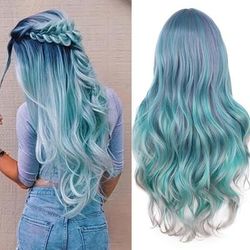 TEMU Elegant Mermaid-inspired Long Wig - Heat Resistant Synthetic Hair For Women, Cosplay & Halloween
