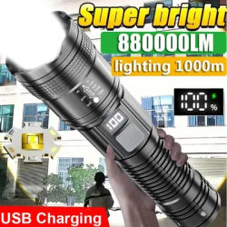 Super Bright LED Flashlight USB Rechargeable Tactical Torch with Display Light Zoomable Lantern for Camping Fishing Emergency