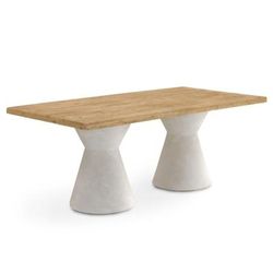 Tavolo da pranzo in legno di abete con base in poliresina bianca