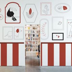 Carta da parati panoramica cornici infantili rosso 375x250cm