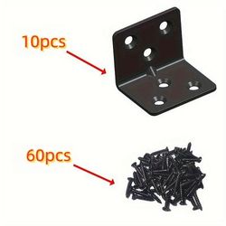 TEMU 70pcs Heavy-duty Black Stainless Steel L-shaped Corner Brackets With Adjustable Height - Waterproof, Pre-drilled For Easy Assembly, Industrial Hardware