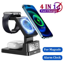 Chargeur sans fil magnétique 4 en 1 pour Magsafe iPhone 16 15 14 13 12 Apple Watch AirPods Pro réveil Station de charge rapide