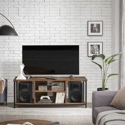 TEMU VASAGLE Meuble TV pour Jusquà 60 Pouces, Support , avec Compartiments , Étagères, pour Salon, Salle de Jeu, Style Industriel, Marron Rustique et Noir par SONGMICS