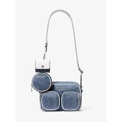 Michael Kors Jet Set Medium Denim Crossbody Bag with Case for Apple Airpods Pro Blue One Size