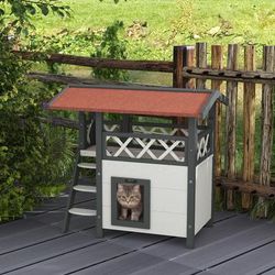 TEMU Outdoor Cat House Kitten Shelter Puppy Kennel Stairs Asphalt Roof, 77 X 50 X 73 Cm