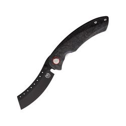 Red Horse Knife Works Hell Razor Folding Knife 5in Closed 3.5in Black Finish S35VN Stainless Blade Marbled Carbon Fiber Handle RH09 CF PVD BLACK