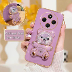 Redmi14c Luxury Quicksand Bear Holder Plating Case On For Xiaomi Redmi 14c 13c 12c 13 12 A3 4g