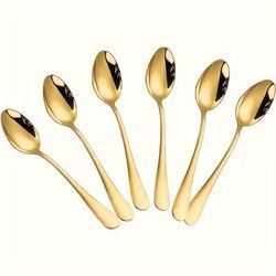 TEMU 6pcs Golden Cutlery Set, Stainless Steel Golden Teaspoon, Coffee Espresso Spoon, Dishwasher Safe, Dessert Spoon, Suitable For Restaurants And Cafes Happy Eid, Dishwasher Safe