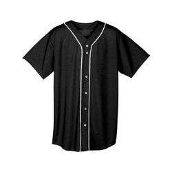 A4 NB4184 Athletic Youth Short Sleeve Full Button Baseball Jersey T-Shirt in Black size XL | Polyester Blend A4NB4184
