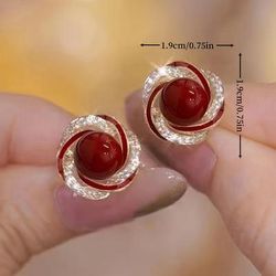 TEMU 1 Pair, Women's Trendy Earrings - Alloy Material Inlaid With Pearls, Daily And Party Wear Accessories