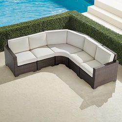 Small Palermo 5-pc. Curved Modular Set in Bronze Wicker - Standard, Sailcloth Indigo - Frontgate