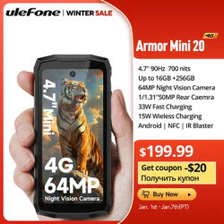 Ulefone Armor Mini 20 4G 4.7" Rugged Phone 64MP Night Camera Android 14 Smartphone 6200mAh Mobile phone NFC 16GB+256GB 33W G99