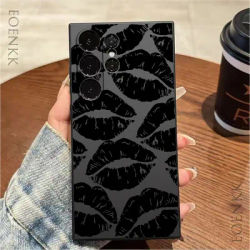 Black Lips Soft Matte Phone Case for Samsung Galaxy Note 10 20 Lite S25 S24 S23 S22 S21 S20 Ultra