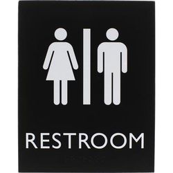 Lorell 02663 Restroom Sign, 1 Each, 6.4" x 8.5" Height, Rectangular Shape, Easy Readability, Braille, Plastic, Black