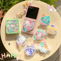Sanrio Hello Kitty Melody Kuromi Magnetic Grip Holder Magsafe Wireless Charge Phone Case For Samsung Galaxy Z Flip 6 5 Cover