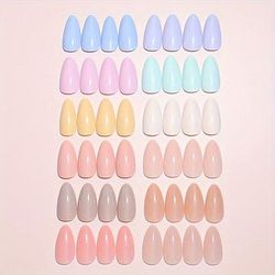 TEMU 288pcs 12mixed Solid Medium Long Almond Shape Nail Tips, Acrylic Full Cover False Nail Tips Press On Fake Nails For Salon Or Home Set With Storage Box As Gift For Women And S