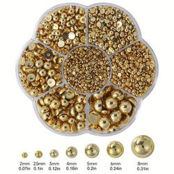 TEMU 2000pcs/box Golden Half Beads Nail Art Decoration Shaped Half Round Resin Beads Accessories Nail Different Sizes Nail Charms Nail Synthetic Gemstones Nail Supplies