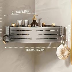 TEMU Corner Shower Rack With Hooks, Self-adhesive Wall Hanging Shelf, Rust Resistant Storage Organizer For , Includes , No Drilling Required, Shelves