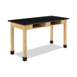 Diversified Woodcrafts, Inc. C7206K30N Classroom Book Compartment Science Table, 54w x 24d x 30h, Black Epoxy Resin Top, Oak Base DVWC7206K30N
