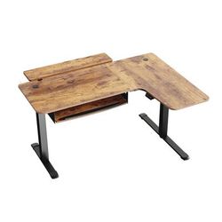 Eureka Ergonomic(R) L-Shaped Standing Desk with Keyboard Tray, Right Desk, 61.25" x 43.25" x 34.38" to 52.88", Rustic Brown/Black (EKAL61LRB)