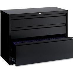 Lorell 60929 Lateral File Cabinet, 3-Doorawer, 36" x 18-5/8" x 28", Black LLR60929