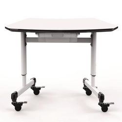 Luxor Height-Adjustable Trapezoid Student Desk with Drawer, 60.25 x 21 x 32 to 38, White (LXOMBSDESK)