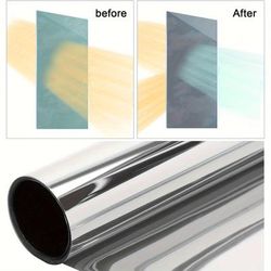 TEMU 500x100cm 1 Way Window Film Privacy, Reflective Window Film Anti Glare, Window Tint Film , Adhesive-free Self-adhesive Window Sticker For Home, Office, Silvery