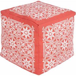 Biryukove 18"H x 18"W x 18"D Traditional Dusty Coral/Blush Outdoor Pouf - Boutique Rugs