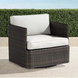 Pasadena Swivel Lounge Chair in Bronze Wicker - Standard, Sailcloth Sailor - Frontgate