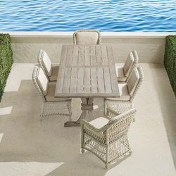 Hampton 7-pc. Dining Set in Ivory Wicker - Standard, Leaf - Frontgate