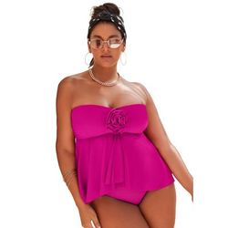 Plus Size Women's Rosette Bandeau Tankini Top by Swimsuits For All in Fruit Punch (Size 12)