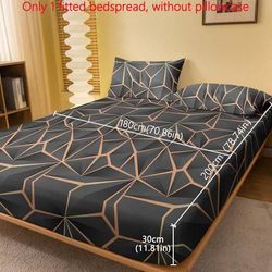 TEMU 1pc Modern Geometric Pattern Quilted Bedspread, 100% Polyester Brushed Microfiber, Active Print Fitted Sheet For Bedroom, Machine Washable, 80-85gsm Weight, Elasticized , Without Pillowcase