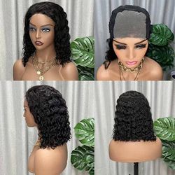 TEMU Glueless 4x4 Wig Deep Wave Human Hair Wig 4x4 Transparent Lace Frontal Wigs Glueless Wigs Human Hair For Women Free Part Brazilian Human Hair Curly Wigs 150%