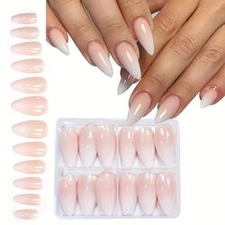 TEMU 96pcs Almond Shaped Press On Nails, Medium Length, Glossy Finish, Gradient, French , Fashionable & Elegant For Women And Girls |bride Nails |wedding Nails