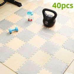 TEMU Pattern 40-piece Spliced Floor Mats, 30cm Long, 30cm Wide, 1.0cm Thick, Beige + Pink + Navy Blue, Grey + Navy Blue, Beige + Grey. Crawling Mat, Yoga Mat