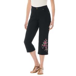 Plus Size Women's Capri Stretch Denim Jean by Woman Within in Black Bloom Embroidery (Size 44 W)
