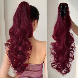 TEMU Claw Ponytail Extension 24 Inch Water Wave Wavy Curly Clip In Hair Extensions Soft Looking Synthetic Hairpiece