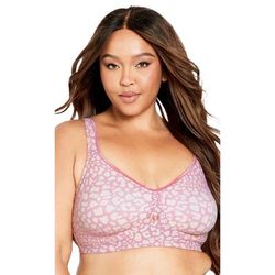 Plus Size Women's Soft Caress Print Bra by Avenue Body in Pink Animal (Size 40 C)