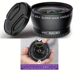 TEMU Compatible Wide Angle Micro Lens 0.45x Magnification, 49mm/52mm/58mm Thread, Professional Optical Glass Lens With Auto Focus, Design, Extension Optical