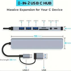 TEMU Thlan 8-port Usb 3.0 & Type-c , With Audio Mic, /tf Card Reader, For Laptops, Pro, Pro - Uncharged , Electronic Components Included