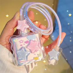 Kawaii Cute 3D Star Love Heart Wave Border Y2K USB Protector Cover for IPhone 18/20W Data Line Head