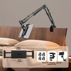 TEMU Iron Tablet Holder With Rotatable Long Arm, Adjustable Desktop Bed Clamp Mount Bracket For Ipad Mini , Compatible With 4.7-13 Inch Tablets
